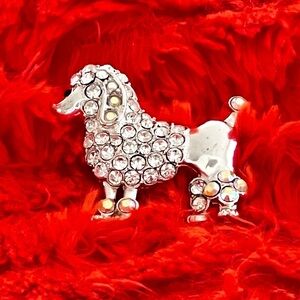 NWOT - Elegant Silver Poodle Brooch with Crystal Accents